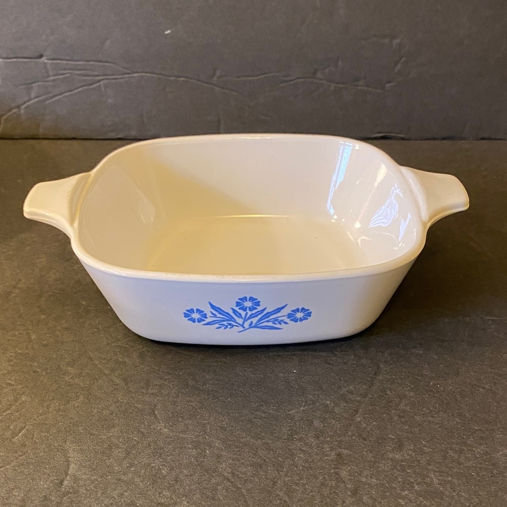 Corningware White Baking Dish with Blue Floral Design